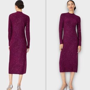 Ann Taylor Purple Sequin Mock Neck Sweater Dress XXL Longline Sheath NWT Plum